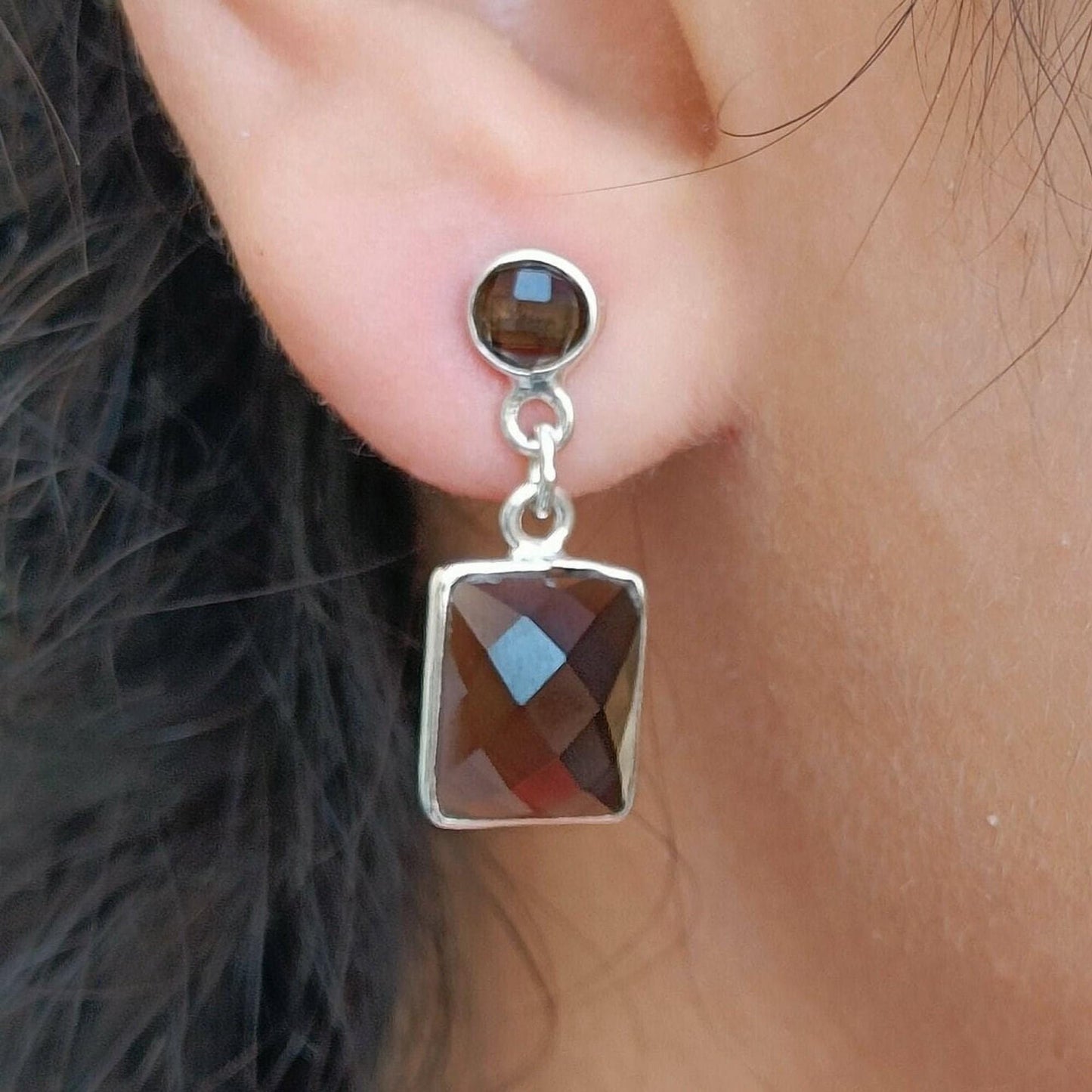 Smoky Quartz Dangle Earrings, 925 Sterling Silver Handmade Earrings, Natural Smoky Quartz Cushion Jewelry, November Birthstone, Gift for Her
