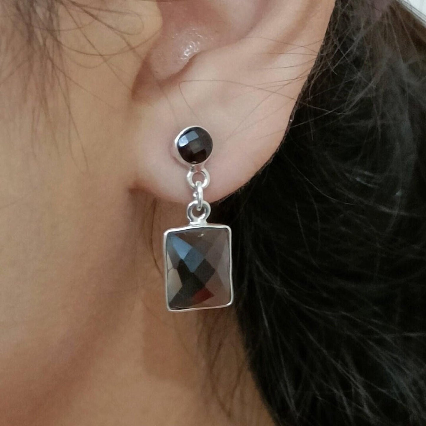 Smoky Quartz Dangle Earrings, 925 Sterling Silver Handmade Earrings, Natural Smoky Quartz Cushion Jewelry, November Birthstone, Gift for Her