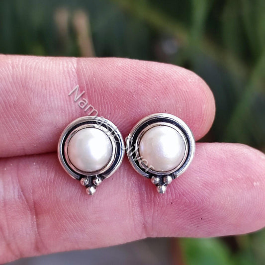 Pearl Earrings, 925 Sterling Silver Stud Posts, Freshwater Pearl Handmade Stud Earrings, June Birthstone, Unique Pearl Jewelry, Gift for her