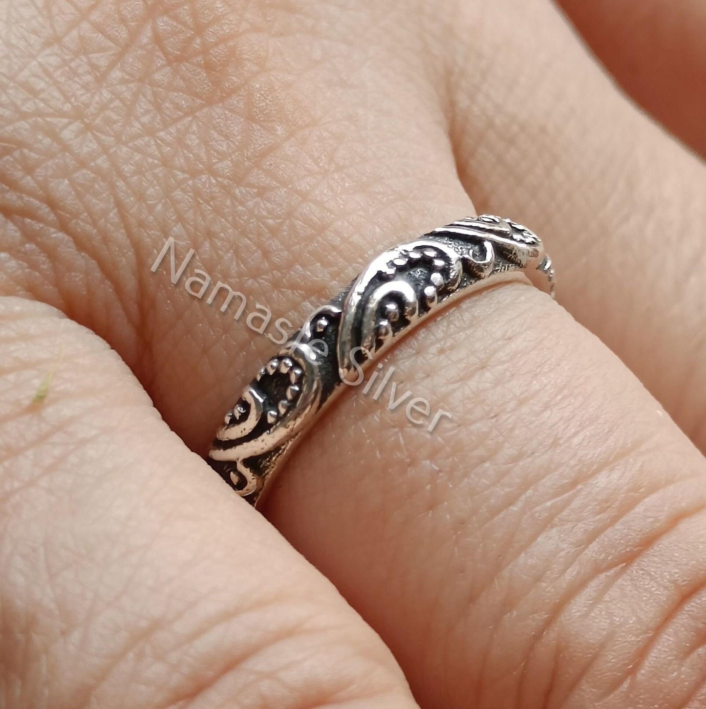 Floral Ring Band, 925 Sterling Silver Promise Ring for Women, Handmade Boho Flower Wedding Ring Band, Bridesmaid Gift Jewelry, Gift for her