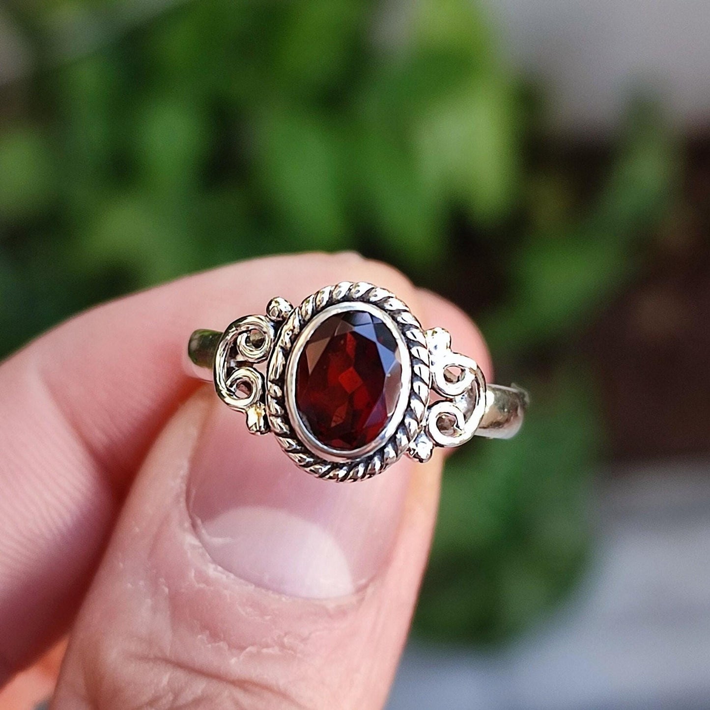 Garnet Ring, 925 Sterling Silver Statement Promise Ring, Natural Garnet Oval Gemstone Handmade Boho Jewelry, January Birthstone Gift for Her