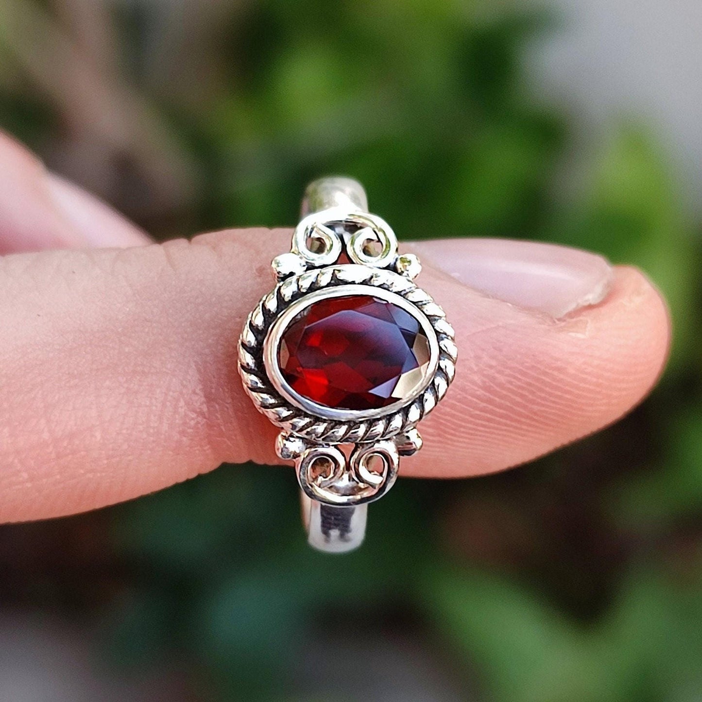 Garnet Ring, 925 Sterling Silver Statement Promise Ring, Natural Garnet Oval Gemstone Handmade Boho Jewelry, January Birthstone Gift for Her