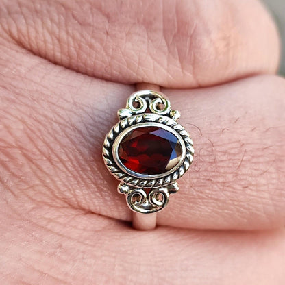 Garnet Ring, 925 Sterling Silver Statement Promise Ring, Natural Garnet Oval Gemstone Handmade Boho Jewelry, January Birthstone Gift for Her