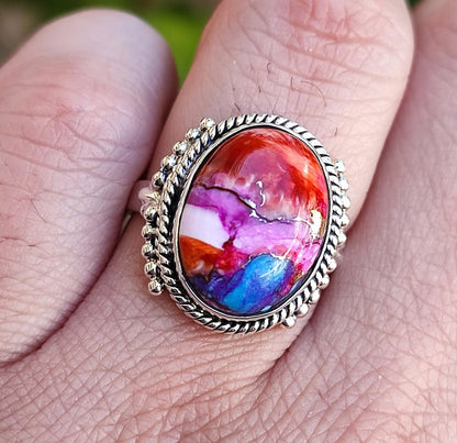 Oyster Copper Turquoise Ring,925 Sterling Silver Statement Promise Ring, Oyster Copper Turquoise Oval Handmade Boho Jewelry, Gift for Her