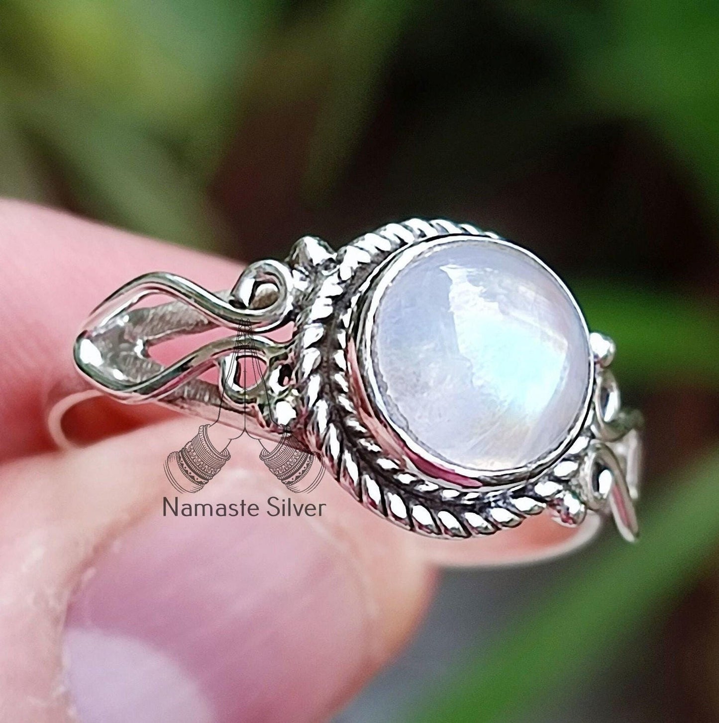 Rainbow Moonstone Ring, Sterling Silver Rings for Women, June Birthstone, Natural Moonstone Round Gemstone Handmade Jewelry, Gift for her