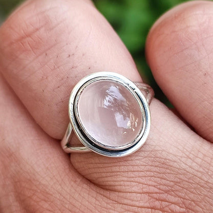 Rose Quartz Ring, 925 Sterling Silver Promise Ring, Natural Pink Quartz Oval Gemstone Handmade Jewelry, Gift for her, January Birthstone