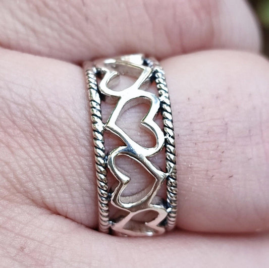 Heart to Heart Ring, 925 Sterling Silver Handmade Promise Ring, Heart shape Minimalist Jewelry, Connected Heart Ring Band, Gift for Her