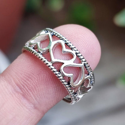Heart to Heart Ring, 925 Sterling Silver Handmade Promise Ring, Heart shape Minimalist Jewelry, Connected Heart Ring Band, Gift for Her