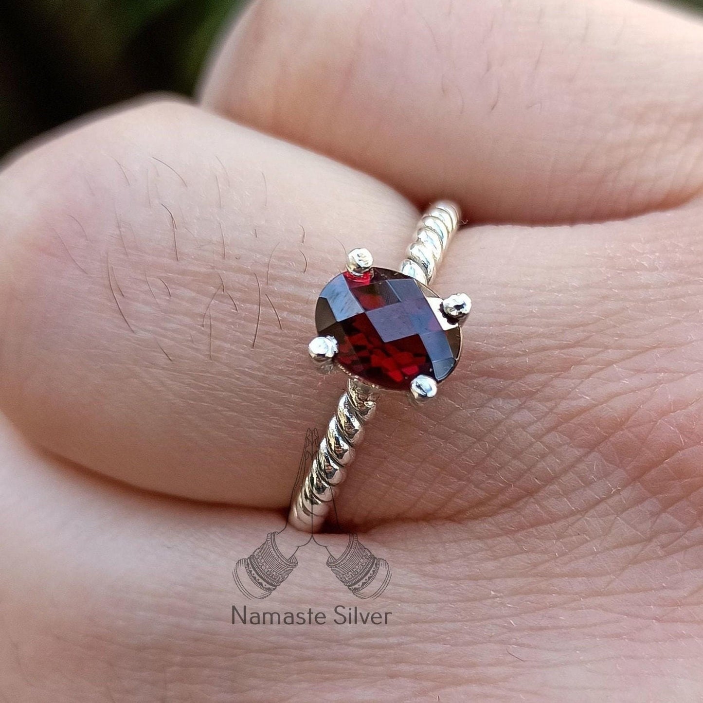 Garnet Ring, 925 Sterling Silver Dainty Ring for Women, Natural Garnet Oval Gemstone Handmade Boho Jewelry, January Birthstone, Gift for her