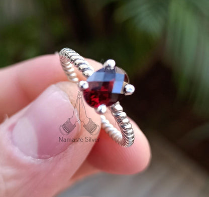 Garnet Ring, 925 Sterling Silver Dainty Ring for Women, Natural Garnet Oval Gemstone Handmade Boho Jewelry, January Birthstone, Gift for her