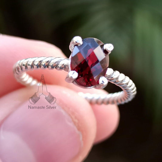 Garnet Ring, 925 Sterling Silver Dainty Ring for Women, Natural Garnet Oval Gemstone Handmade Boho Jewelry, January Birthstone, Gift for her