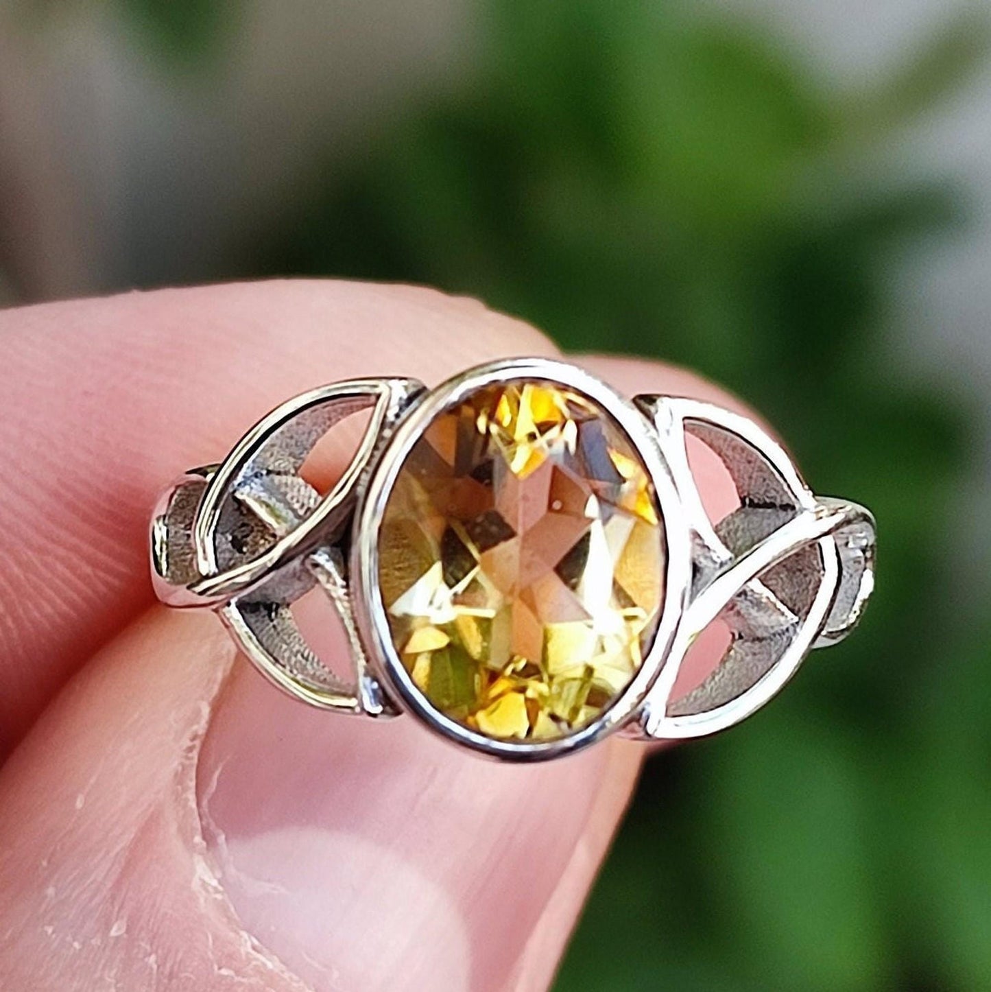 Citrine Celtic Knot Ring, 925 Sterling Silver Promise Ring, Natural Yellow Gemstone Oval Handmade Jewelry, November Birthstone, Gift for Her