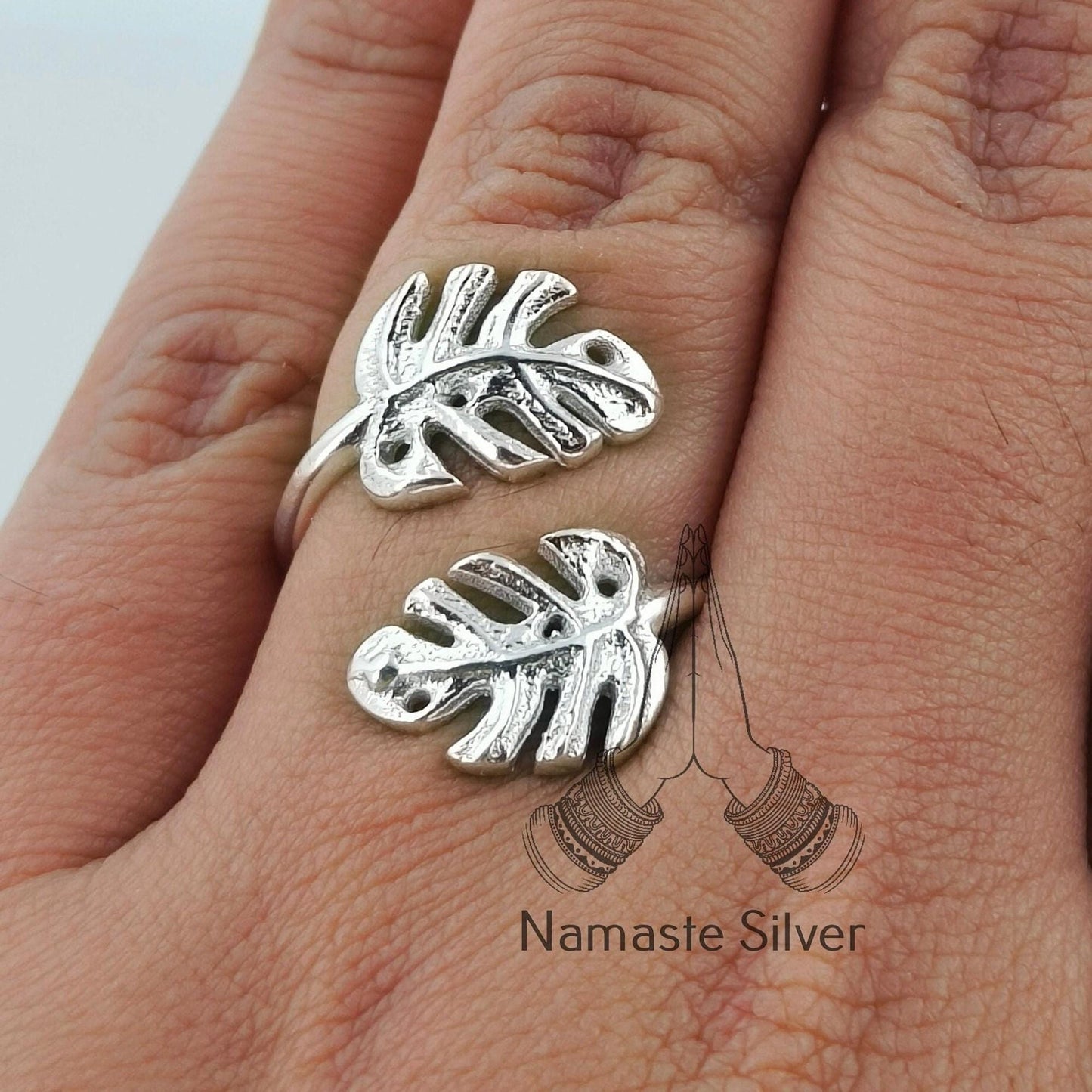 Monstera Leaf Ring, 925 sterling silver Adjustable Promise Ring, Palm Plant Leaf Ring, Nature Lover Handmade Jewelry, Elegant Gift for Her