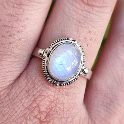 Moonstone Ring, 925 Sterling Silver Handmade Statement Promise Ring,  Natural Rainbow Moonstone Oval Jewelry, June Birthstone, Gift for her