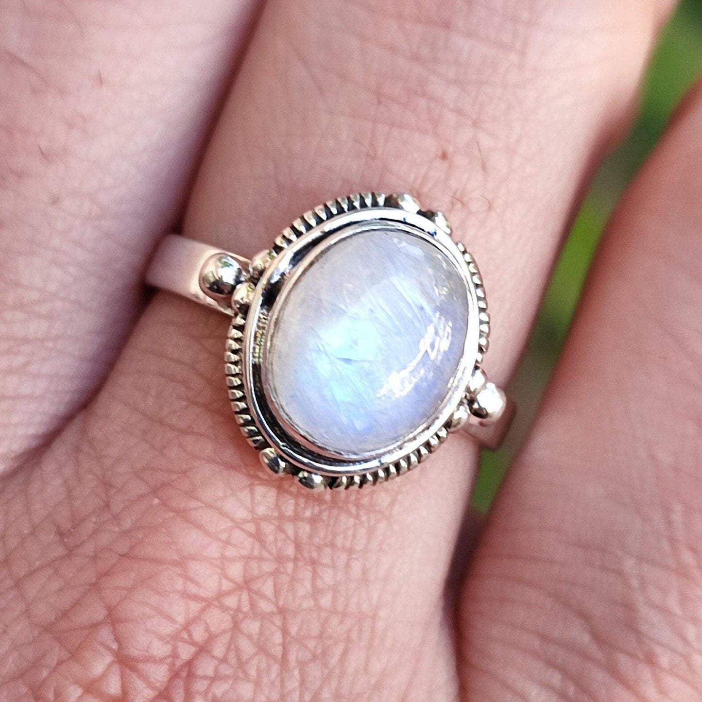 Moonstone Ring, 925 Sterling Silver Handmade Statement Promise Ring,  Natural Rainbow Moonstone Oval Jewelry, June Birthstone, Gift for her