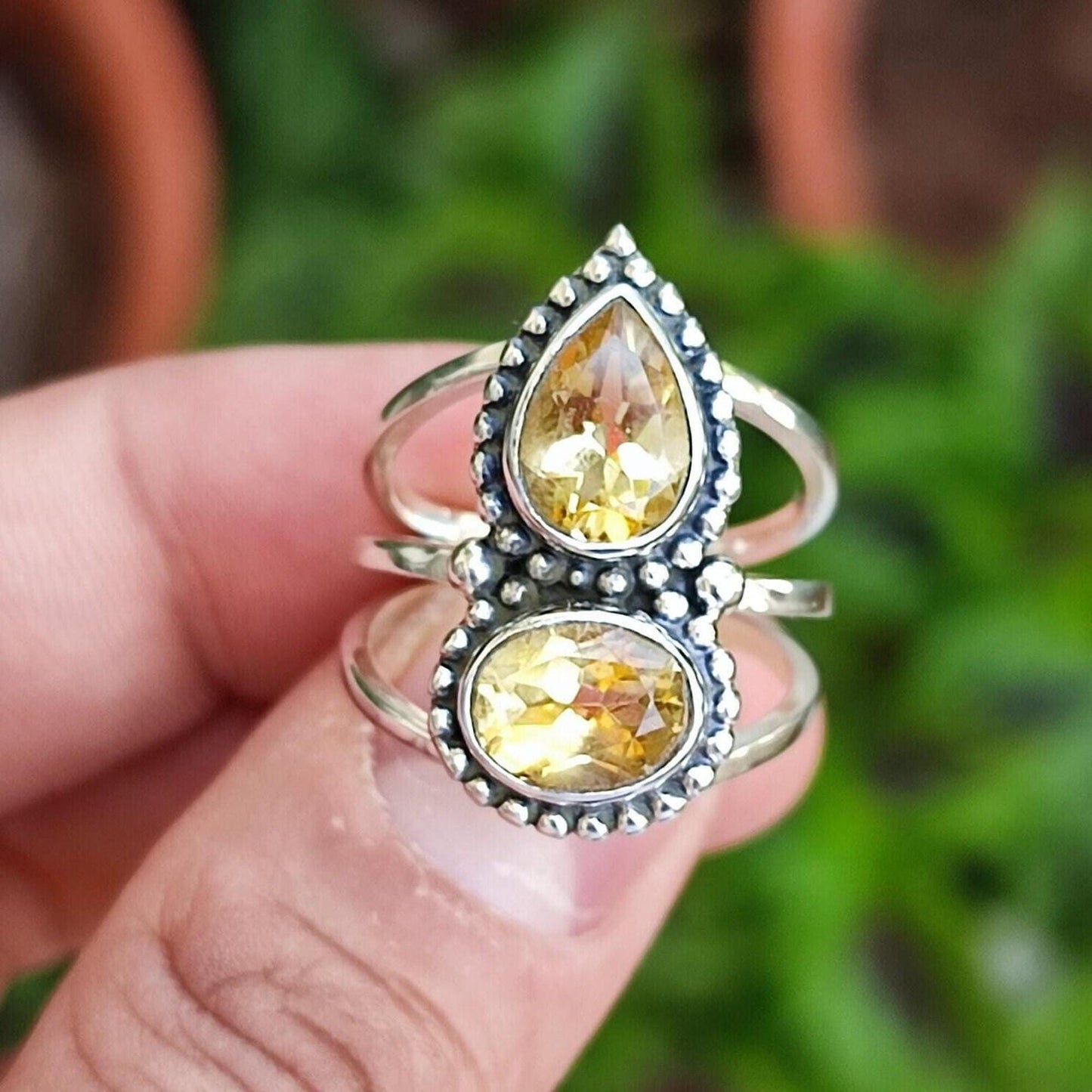 Citrine Ring, 925 Sterling Silver Statement Promise Ring, Natural Citrine Dual Gemstone Handmade Jewelry, November Birthstone, Gift for her