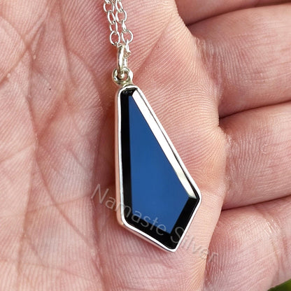 Black Onyx Coffin Necklace, 925 Sterling Silver Handmade Gothic Pendant, Natural Black Gemstone Coffin Jewelry, Halloween Witch Gift For Her