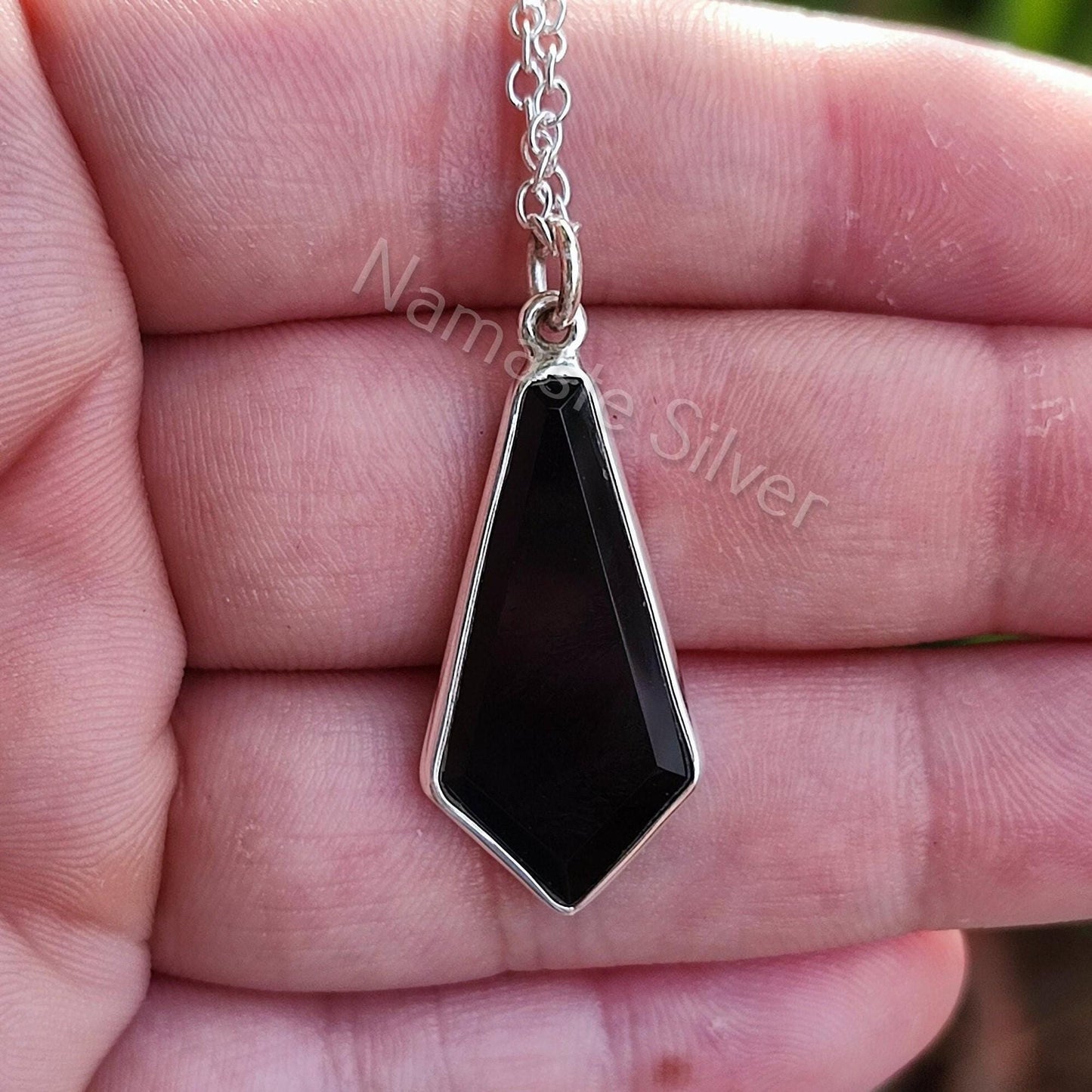 Black Onyx Coffin Necklace, 925 Sterling Silver Handmade Gothic Pendant, Natural Black Gemstone Coffin Jewelry, Halloween Witch Gift For Her