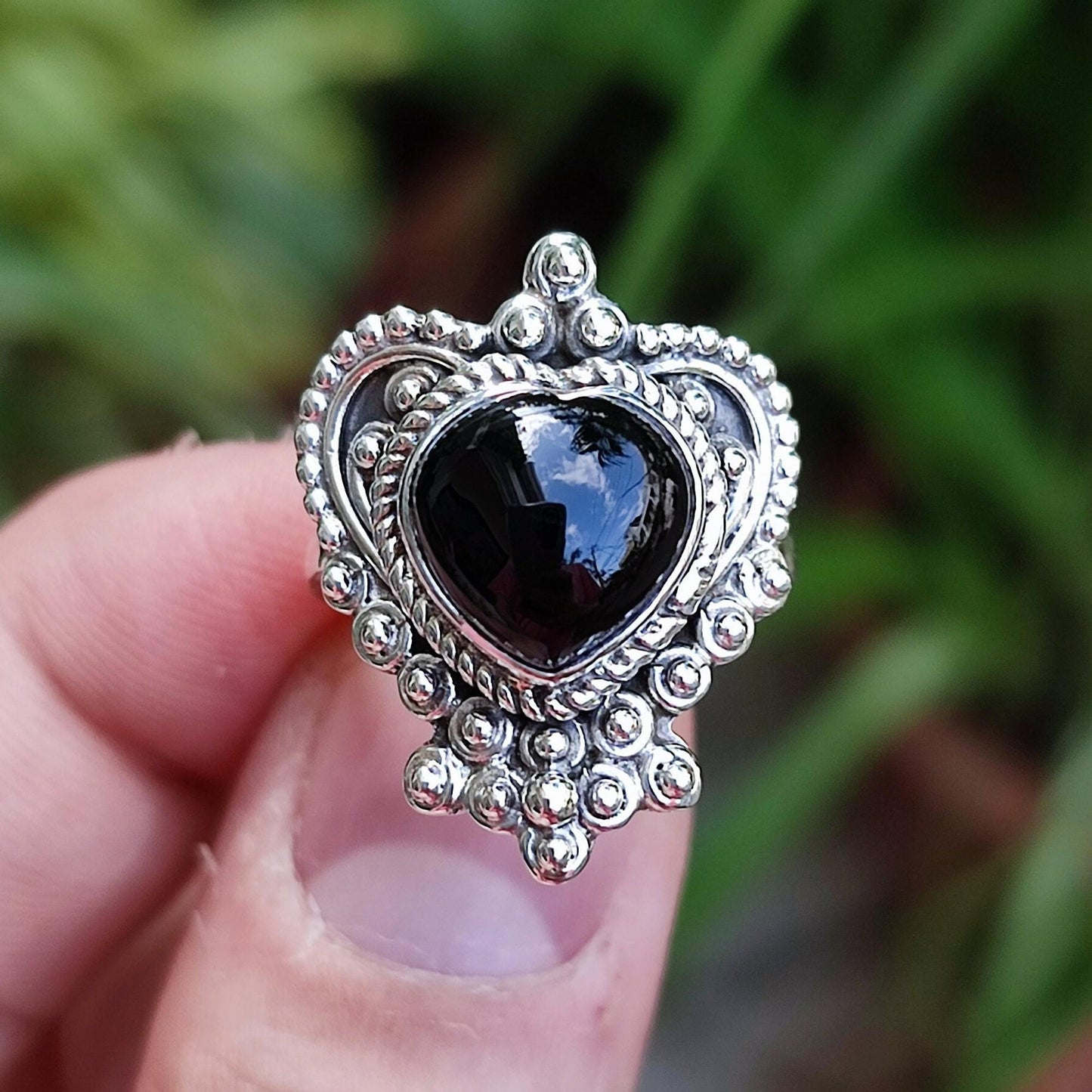 Black Onyx Ring, 925 Sterling Silver Statement Ring, Natural Black Onyx Heart Shape Gemstone Handmade Jewelry, July Birthstone, Gift For Her