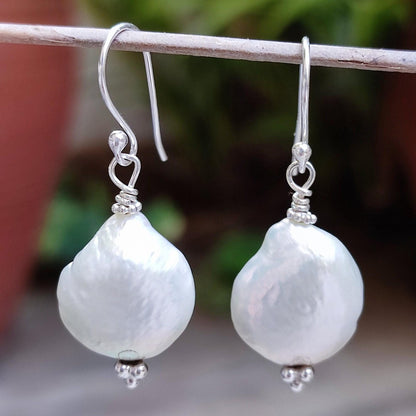 Pearl Dangle Earrings, 925 Sterling Silver Baroque Pearl Earrings, Handmade Freshwater Baroque Pearl Jewelry, June Birthstone Gift For Her