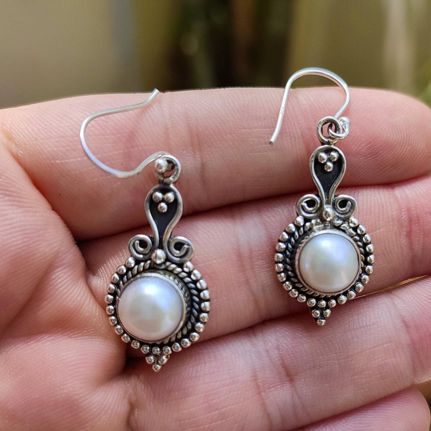 Pearl Earrings, 925 Sterling Silver Dangle Earrings, Freshwater Pearl Handmade Boho Jewelry, June Birthstone, Gift for Her Anniversary