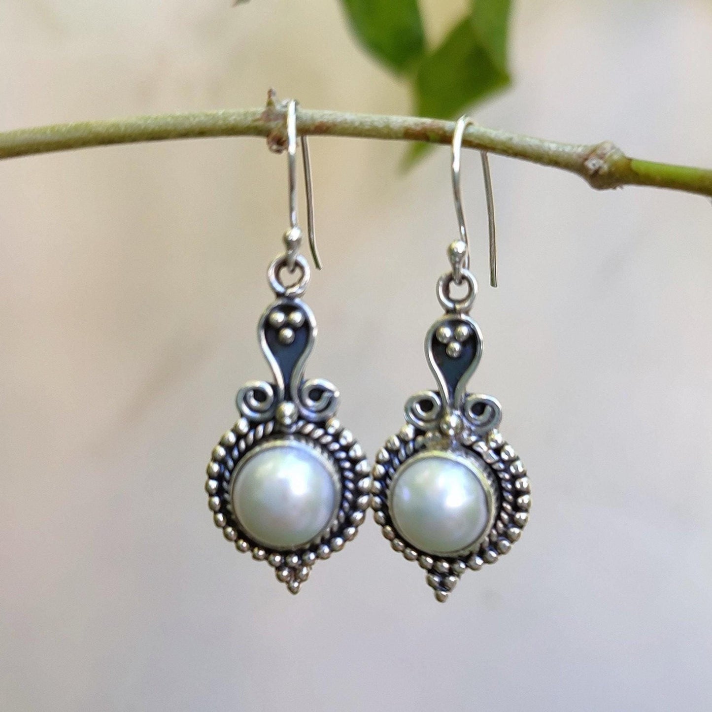 Pearl Earrings, 925 Sterling Silver Dangle Earrings, Freshwater Pearl Handmade Boho Jewelry, June Birthstone, Gift for Her Anniversary