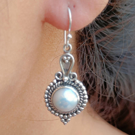Pearl Earrings, 925 Sterling Silver Dangle Earrings, Freshwater Pearl Handmade Boho Jewelry, June Birthstone, Gift for Her Anniversary