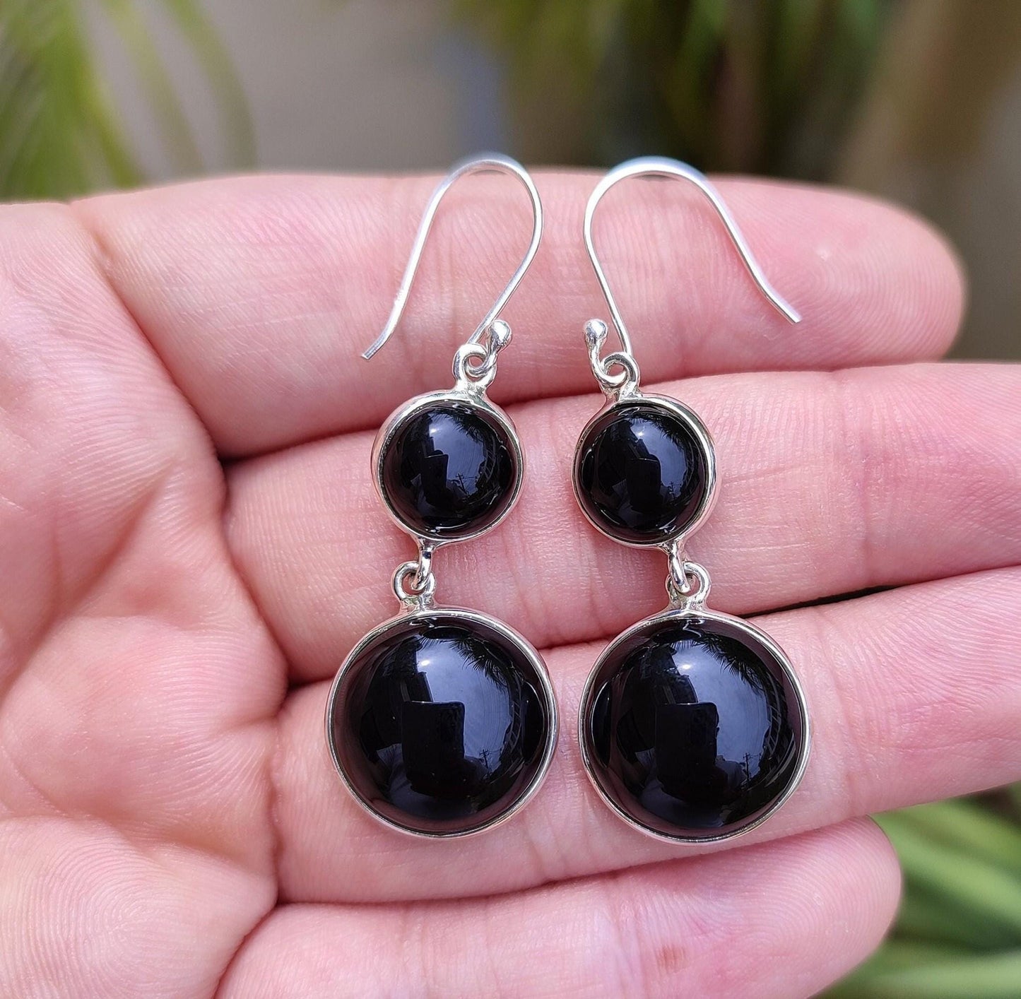 Black Onyx Earrings, 925 Sterling Silver Dangle Earrings, Natural Black Dual Gemstone Handmade Jewelry, July Birthstone, Gift for her