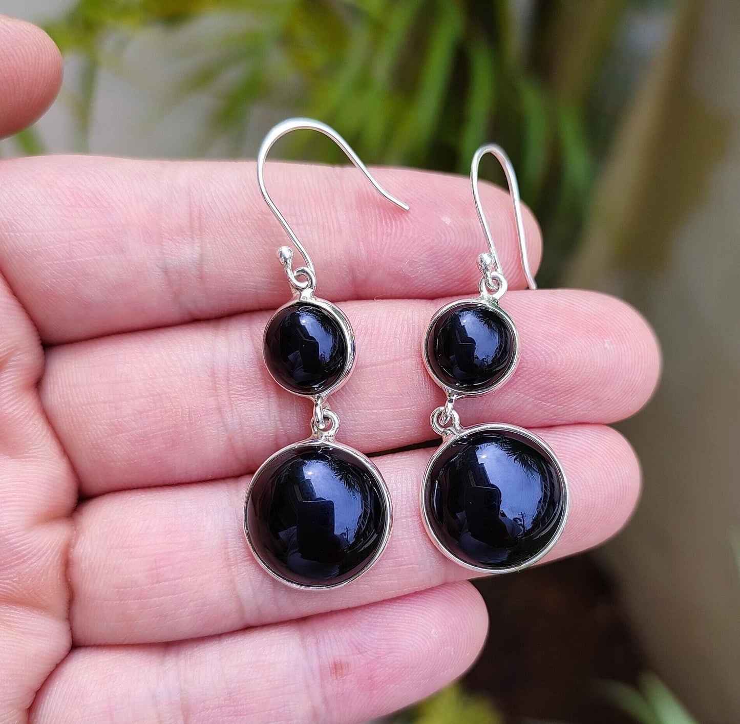 Black Onyx Earrings, 925 Sterling Silver Dangle Earrings, Natural Black Dual Gemstone Handmade Jewelry, July Birthstone, Gift for her