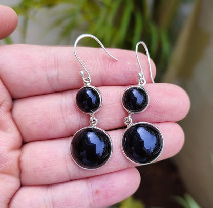 Black Onyx Earrings, 925 Sterling Silver Dangle Earrings, Natural Black Dual Gemstone Handmade Jewelry, July Birthstone, Gift for her