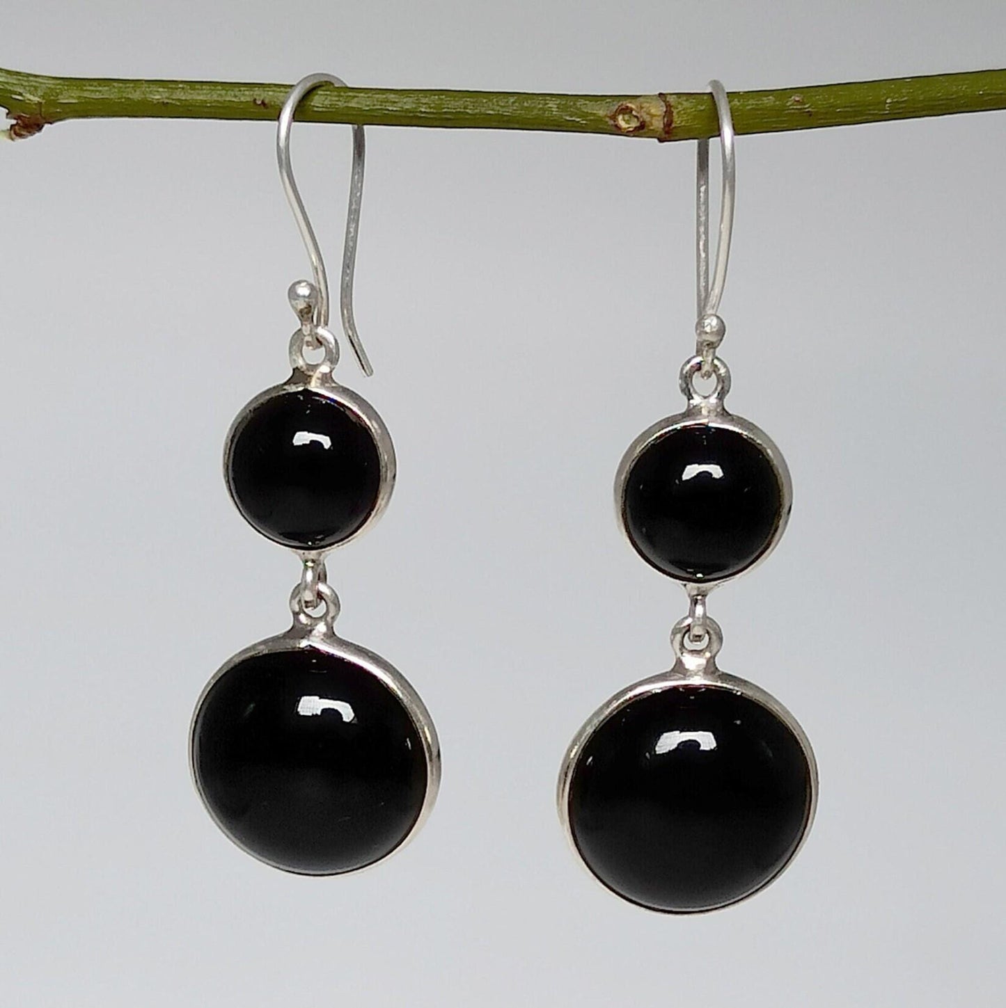 Black Onyx Earrings, 925 Sterling Silver Dangle Earrings, Natural Black Dual Gemstone Handmade Jewelry, July Birthstone, Gift for her