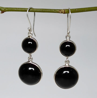 Black Onyx Earrings, 925 Sterling Silver Dangle Earrings, Natural Black Dual Gemstone Handmade Jewelry, July Birthstone, Gift for her