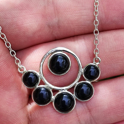 Black Onyx Necklace, 925 Sterling Silver Pendant Chain, Natural Black Gemstone Round Handmade Boho Jewelry, July Birthstone, Gift for Her