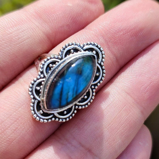 Labradorite Ring, 925 Sterling Silver Promise Ring, Natural Labradorite Marquise Gemstone Handmade Jewelry, February Birthstone Gift for her