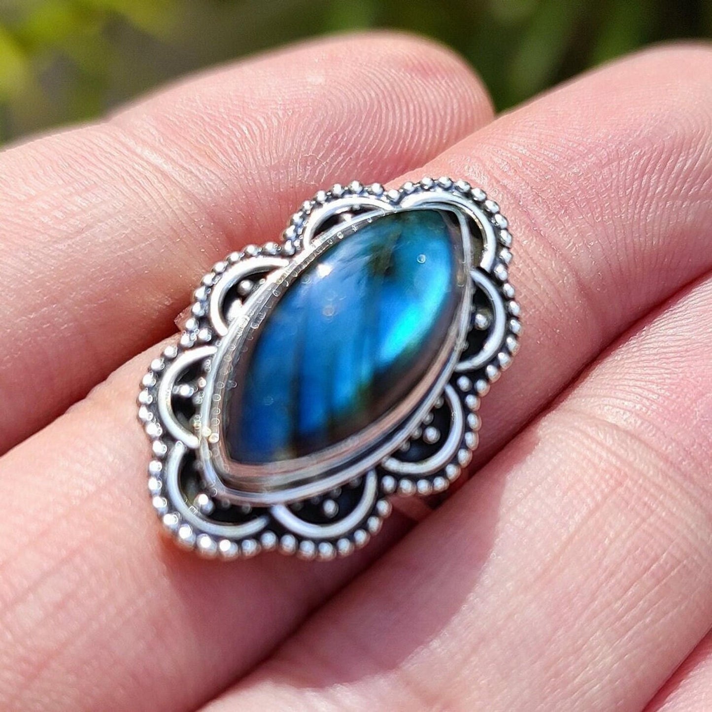 Labradorite Ring, 925 Sterling Silver Promise Ring, Natural Labradorite Marquise Gemstone Handmade Jewelry, February Birthstone Gift for her