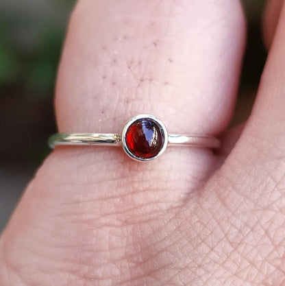 Garnet Ring, 925 Sterling Silver Dainty Promise Ring, Natural Garnet Round Gemstone Handmade Boho Jewelry, January Birthstone, Gift for Her
