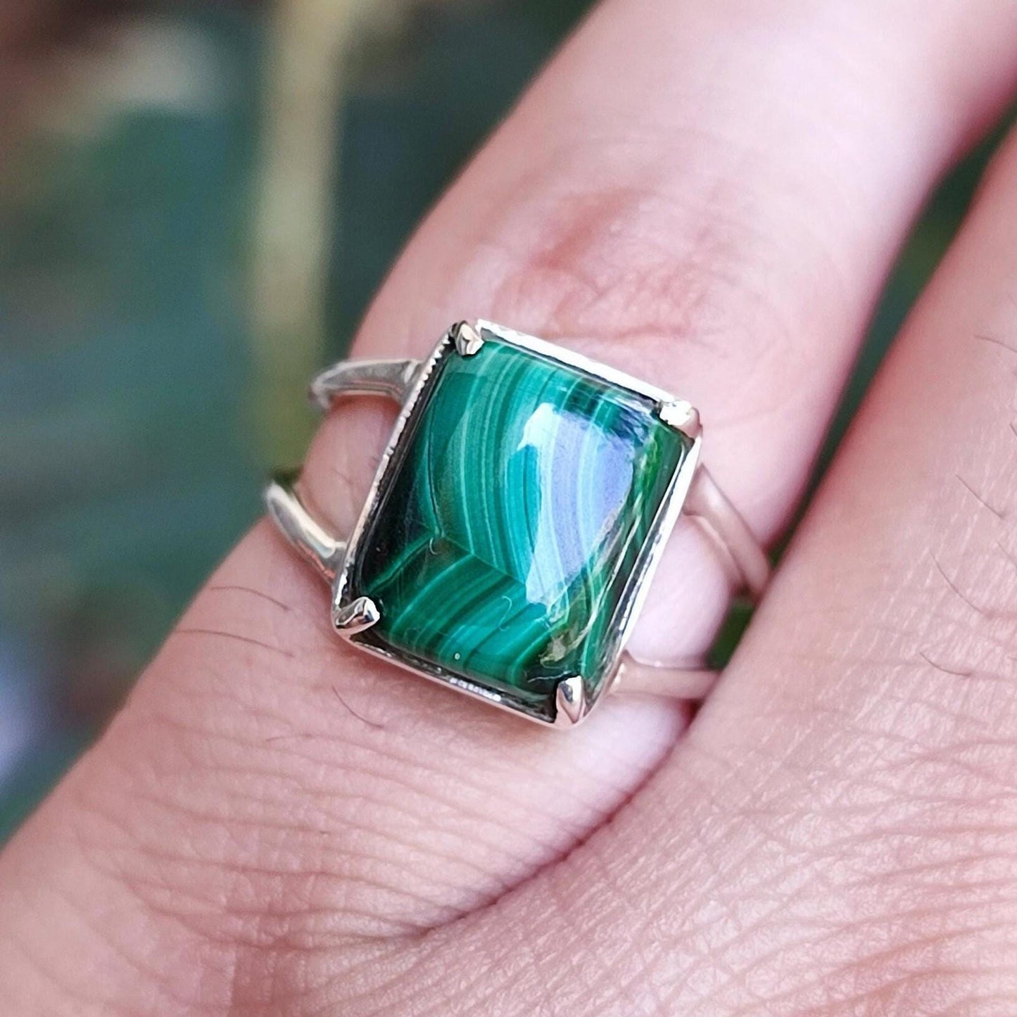 Malachite Ring, 925 Sterling Silver Promise Ring, Natural Malachite Cushion Gemstone Handmade Jewelry, April May Birthstone, Gift For Her
