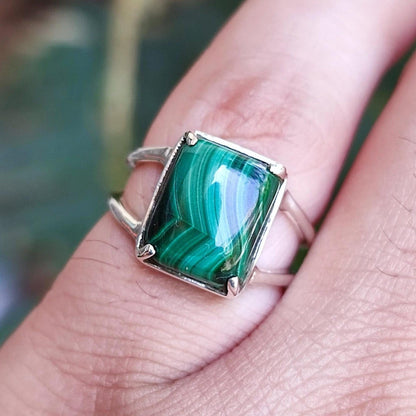 Malachite Ring, 925 Sterling Silver Promise Ring, Natural Malachite Cushion Gemstone Handmade Jewelry, April May Birthstone, Gift For Her