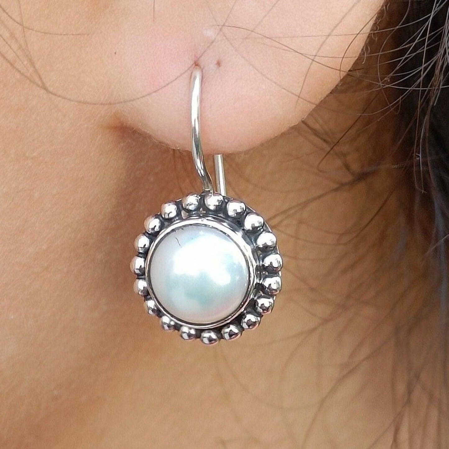 Pearl Earrings, 925 Sterling Silver Dangle Drop Earrings, Freshwater Pearl Handmade Boho Jewelry, Unique Gift for Her, June Birthstone