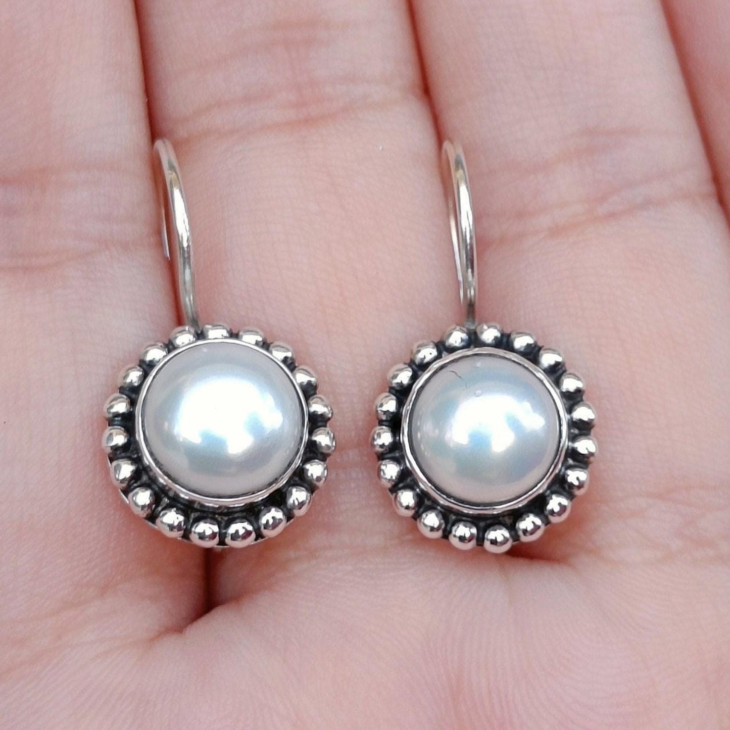 Pearl Earrings, 925 Sterling Silver Dangle Drop Earrings, Freshwater Pearl Handmade Boho Jewelry, Unique Gift for Her, June Birthstone