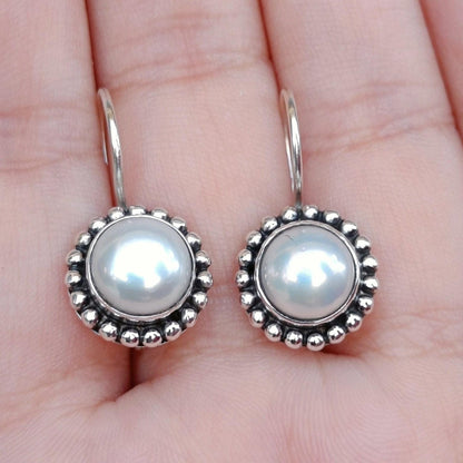 Pearl Earrings, 925 Sterling Silver Dangle Drop Earrings, Freshwater Pearl Handmade Boho Jewelry, Unique Gift for Her, June Birthstone