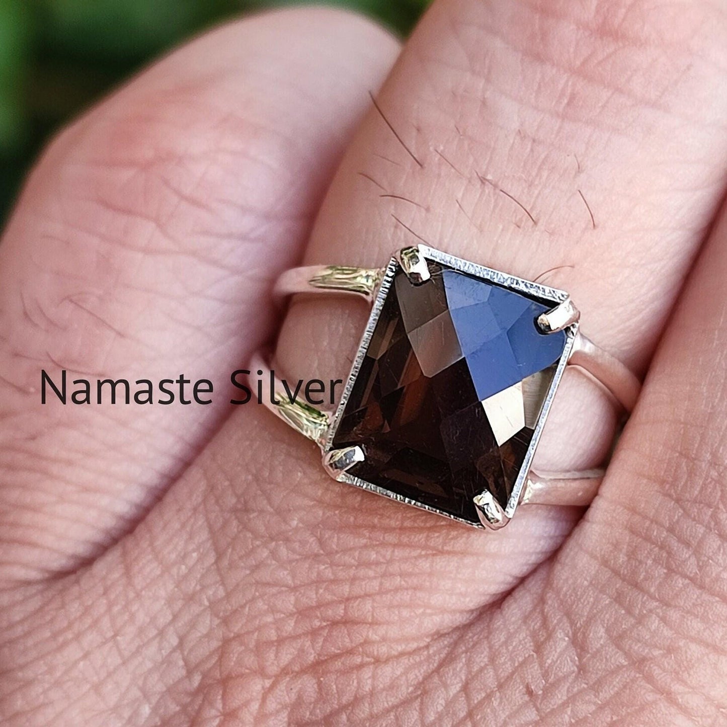 Smoky Quartz Ring, 925 Sterling Silver Handmade Statement Ring, Natural Smoky Quartz Cushion Checker Cut Gemstone Jewelry, Birthstone Gift
