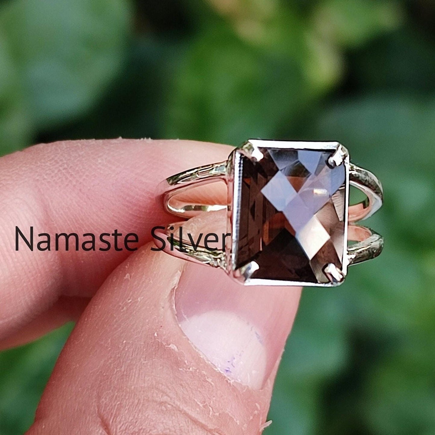 Smoky Quartz Ring, 925 Sterling Silver Handmade Statement Ring, Natural Smoky Quartz Cushion Checker Cut Gemstone Jewelry, Birthstone Gift