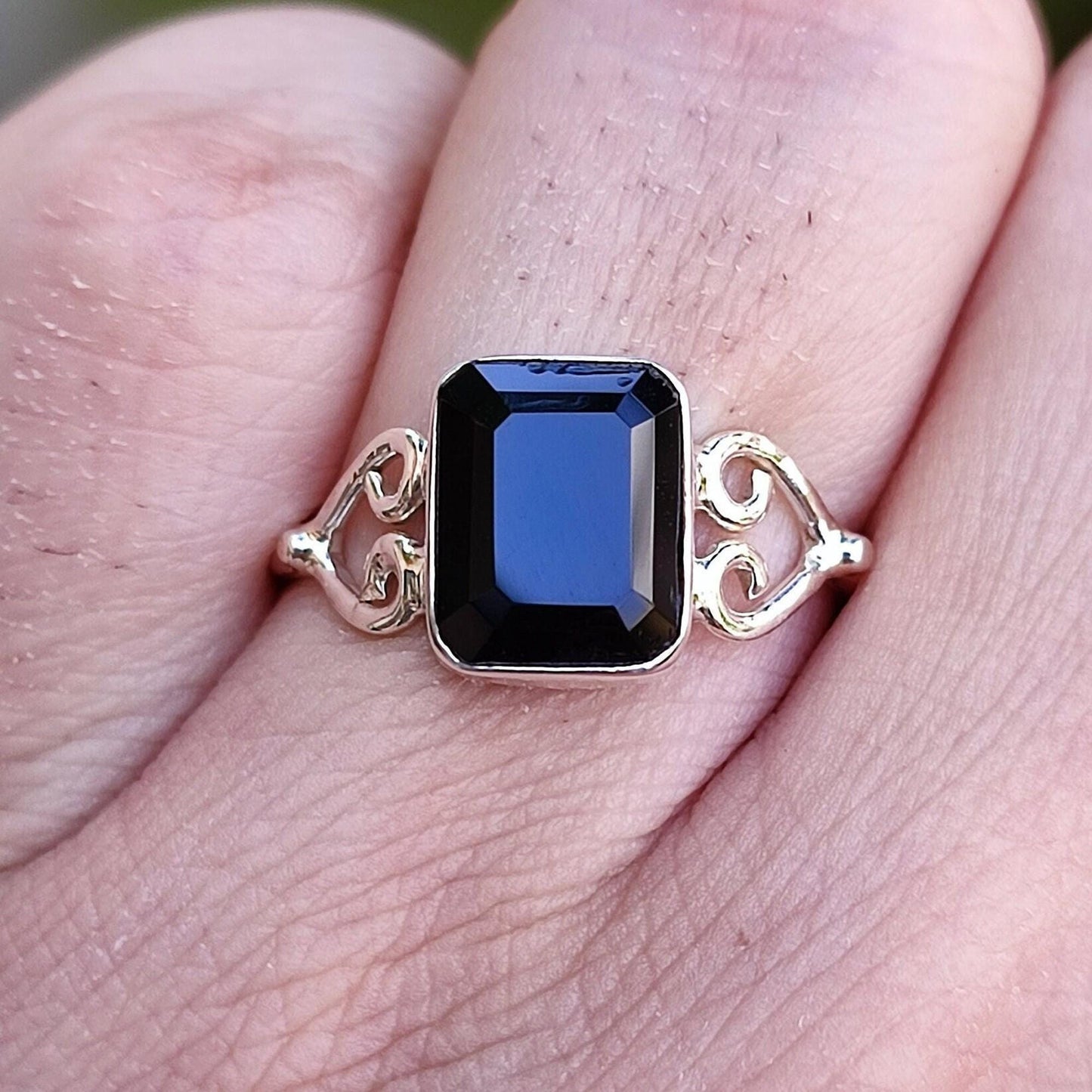 Black Onyx Ring, 925 Sterling Silver Promise Heart Ring, Natural Black Onyx Octagon Handmade Jewelry, July Birthstone, Boho Gift for Her