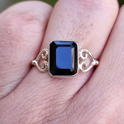 Black Onyx Ring, 925 Sterling Silver Promise Heart Ring, Natural Black Onyx Octagon Handmade Jewelry, July Birthstone, Boho Gift for Her