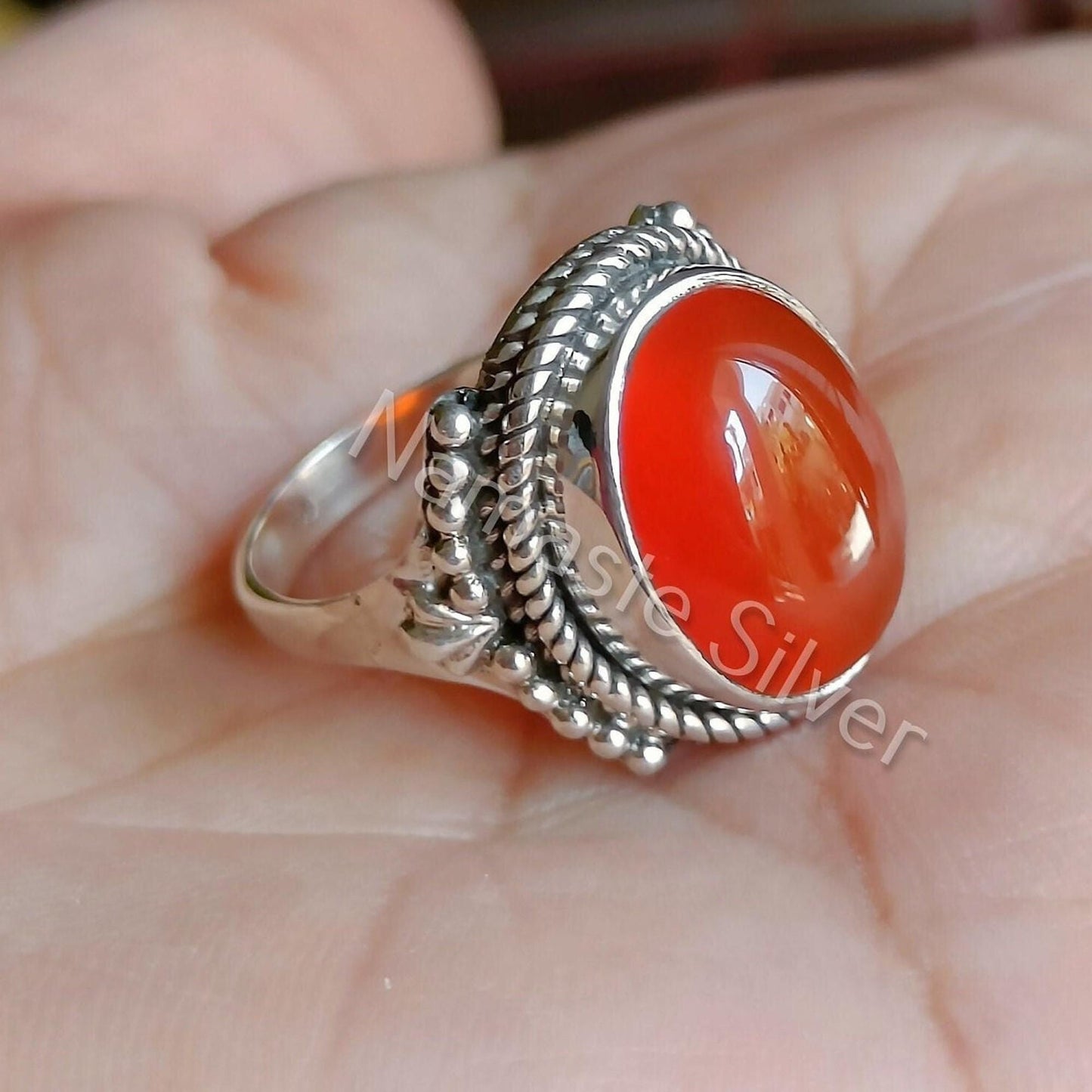Carnelian Ring, 925 Sterling Silver Statement Promise Ring, Natural Red Carnelian Oval Gemstone Handmade Boho Jewelry, Gift for Her Birthday