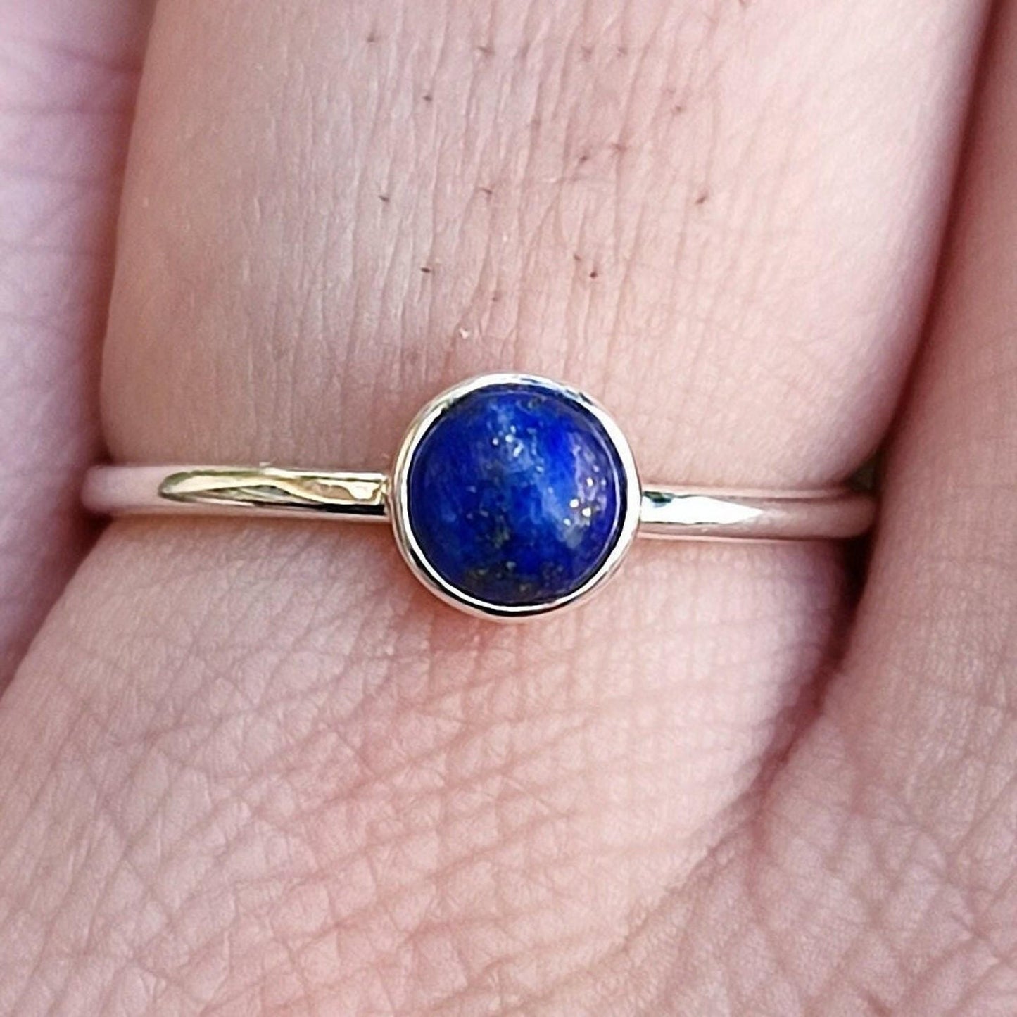 Lapis Lazuli Ring, 925 Sterling Silver Dainty Promise Ring, Natural Lapis Lazuli Round Gemstone Handmade Jewelry, Birthstone Gift for Her