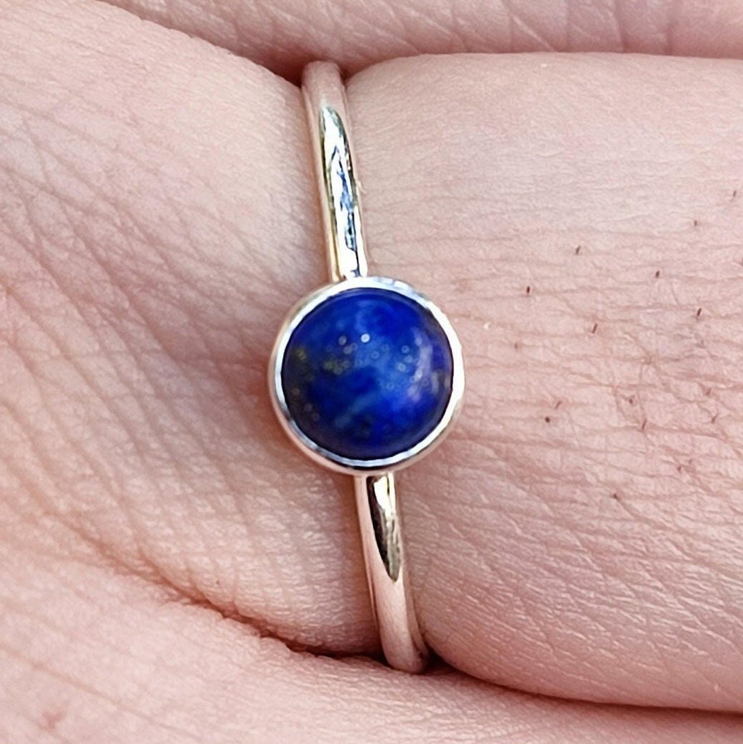 Lapis Lazuli Ring, 925 Sterling Silver Dainty Promise Ring, Natural Lapis Lazuli Round Gemstone Handmade Jewelry, Birthstone Gift for Her