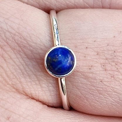 Lapis Lazuli Ring, 925 Sterling Silver Dainty Promise Ring, Natural Lapis Lazuli Round Gemstone Handmade Jewelry, Birthstone Gift for Her
