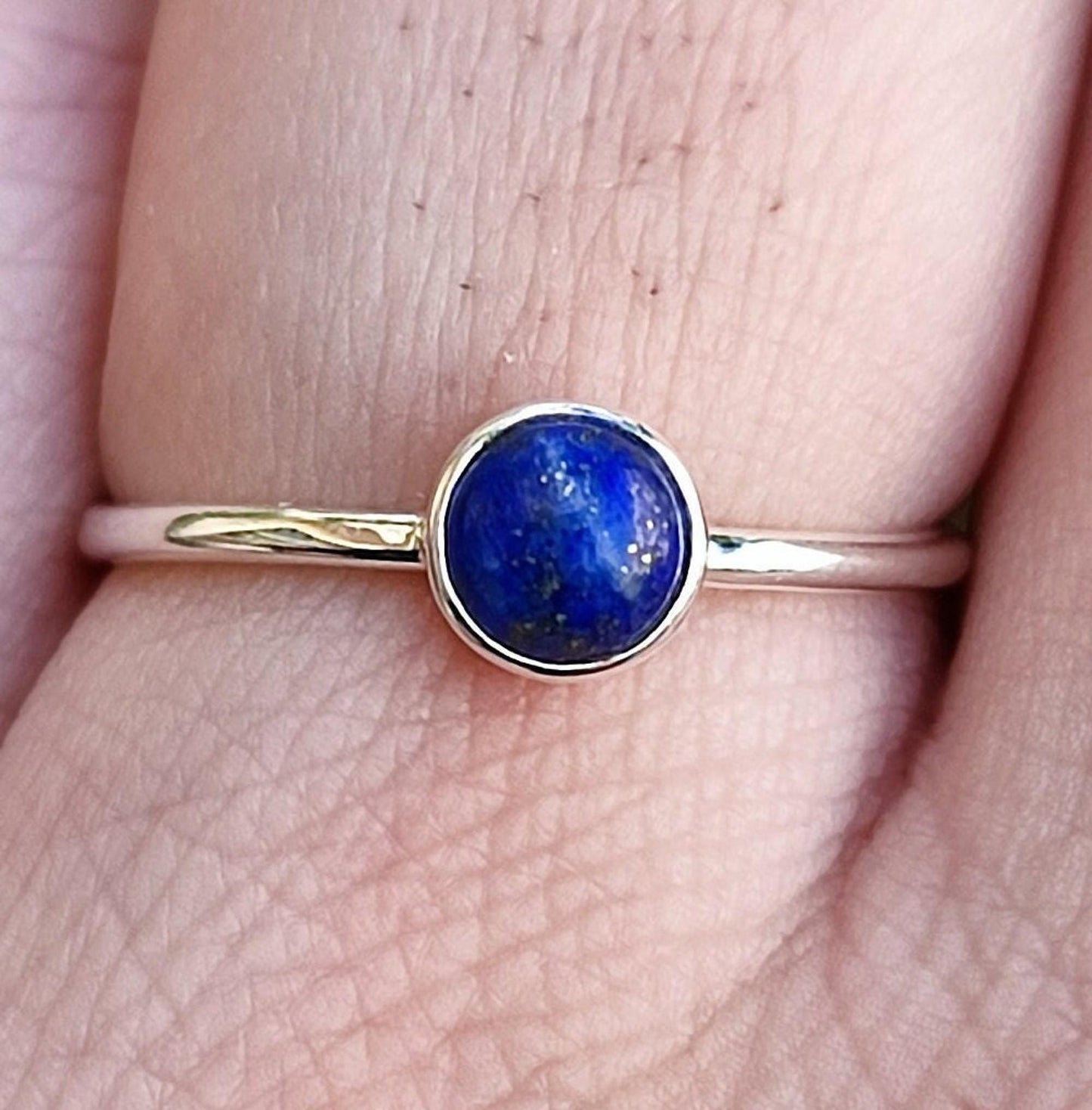 Lapis Lazuli Ring, 925 Sterling Silver Dainty Promise Ring, Natural Lapis Lazuli Round Gemstone Handmade Jewelry, Birthstone Gift for Her